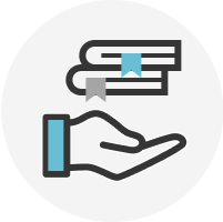 Hand and books icon