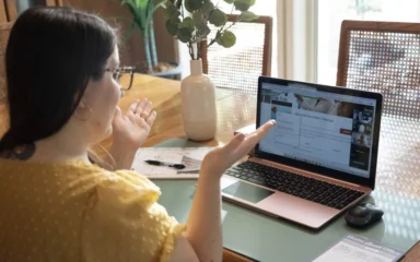 Student at computer.