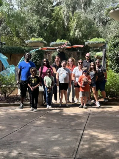 Teachers and students in the zoo