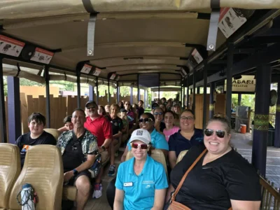 people in the bus in the zoo